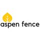 Logo with a yellow leaf and the text "aspen fence" in black.