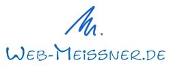 Blaues Logo mit Schriftzug "Web-Meissner.de" und einer stilisierten Signatur darüber.