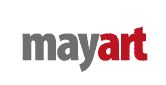 Logo mit dem Schriftzug "mayart", in Grau und Rot gestaltet.