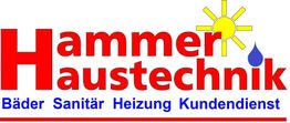 Logo mit "Hammer Haustechnik", Sonne und Wassertropfen, Text: "Bäder Sanitär Heizung Kundendienst".