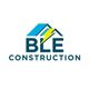 BLE Construction logo with blue roofs and a yellow lightning bolt.