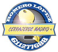 Logo de empresa: "Cerrajeros Madrid" con un diseño de llave. Texto incluye número de teléfono.