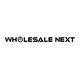 Text "WHOLESALE NEXT" in black with a unique hexagonal icon replacing the letter "O".