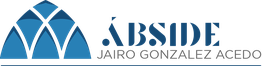 Logo con texto: ÁBSIDE Jairo González Acedo, y diseño geométrico en tonos azules.