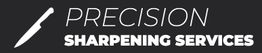 Knife icon and text: "Precision Sharpening Services" on dark background.