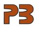 Text "P3" in braunen Buchstaben mit schwarzer Umrandung.