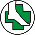 Grüner Stiefel in Kreis mit weißem Hintergrund und verschlungenem Design.