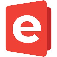 Rood pictogram met witte letter 'e' in het midden.