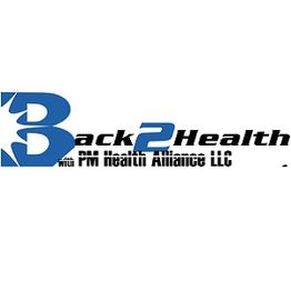 Blue and black "Back2Health with PM Health Alliance LLC" logo on a white background.
