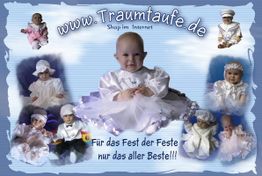 Mehrere Babys in weißer Taufkleidung, Text: "Für das Fest der Feste nur das aller Beste!!!"