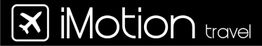 Logo di "iMotion travel" con icona di aereo bianco su sfondo nero.