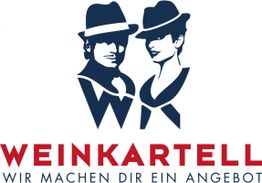 Logo mit zwei Figuren in Hüten, Text: "Weinkartell. Wir machen dir ein Angebot".
