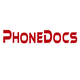 Roter „PhoneDocs“-Schriftzug auf weißem Hintergrund.
