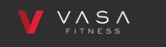 VASA Fitness logo with a red "V" and white text on a dark background.