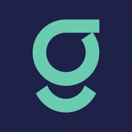 Grünes stilisiertes "g" auf dunkelblauem Hintergrund.