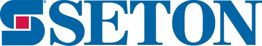 Logo mit blauem Text "SETON" und stilisiertem "S" in Blau mit rotem Quadrat.