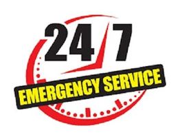24/7 Emergency Service sign with clock graphic.