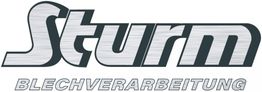 Logo von "Sturm Blechverarbeitung" mit Metalltextur und fettem Schriftstil.