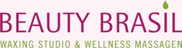Logo mit Text: "BEAUTY BRASIL, Waxing Studio & Wellness Massagen" in Lila und Grün.