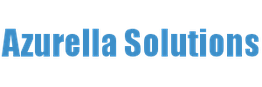 Blauer Schriftzug „Azurella Solutions“ auf transparentem Hintergrund.