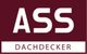 ASS-Logo, weißer Text auf bordeauxrotem Hintergrund: "ASS DACHDECKER".