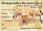 Modegeschäft-Werbung mit Designerkleidung in Bernauergasse, Straubing. Verschiedene Marken.