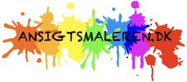 Farverige malerklatter med teksten "ANSIGTSMALEREN.DK" skrevet henover.
