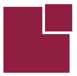 Zwei bordeauxrote Quadrate auf weißem Hintergrund, das kleinere oben rechts auf dem größeren.