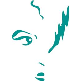 Abstraktes Gesichtsporträt in Türkis, mit halben Gesichtszügen und stilisierten Linien.