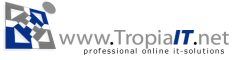 Logo mit Text: www.TropiaIT.net und Slogan "professional online it-solutions" in Blau und Grau.