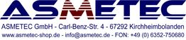 ASMETEC Logo mit Kontaktinfo: Adresse, Website, E-Mail und Telefonnummer in Kirchheimbolanden, DE.