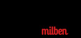 Schwarzer Hintergrund mit rotem Wort "milben" unten rechts.