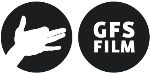 Zwei schwarze Kreise: Links Handgeste, rechts Text "GFS FILM" in Weiß.
