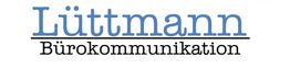 Logo mit blauem Text "Lüttmann" und schwarzem Text "Bürokommunikation" darunter, unterstrichen.