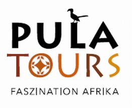 Logo mit Text "Pula Tours - Faszination Afrika" und einem Vogel auf dem Buchstaben "L".
