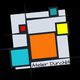Abstraktes Logo mit farbigen Quadraten und Rechtecken, Text: "Atelier Durchbla".