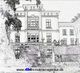 Strichzeichnung eines großen historischen Gebäudes mit Bäumen und Webseite unten: immobilienagentur.de.
