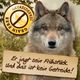 Wolf mit Getreidefrei-Logo und Text: "Er jagt sein Frühstück. Und das ist kein Getreide!"