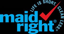 "Maid Right logo with slogan: 'Life is short. Clean less.' and a red check mark."
