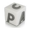 A white cube showing the letters "C," "P," and "A" on its visible sides.