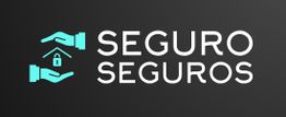 Logo de Seguro Seguros con icono de manos y candado sobre fondo gris oscuro.