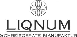 Logo mit stilisiertem Blütenmotiv, Text: "LIQNUM Schreibgeräte Manufaktur".
