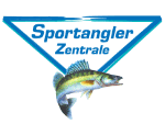 Logo mit Text "Sportangler Zentrale" und einem gezeichneten Fisch darunter.