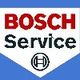 Logo mit Aufschrift: "Bosch Service" in Blau und Rot, mit Bosch-Symbol darunter.