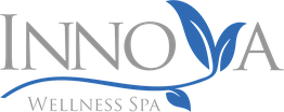 Innova Wellness Spa logo with blue leaf design.