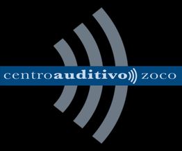 Logo del Centro Auditivo Zoco con ondas sonoras grises sobre fondo negro.