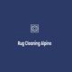 "Rug Cleaning Alpine logo on a blue background with a simple rug icon above the text."