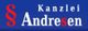 Blaues Logo mit weißem Text "Kanzlei Andresen" und rotem Paragraphensymbol.