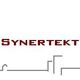 Text "SYNERTEKT" in Rot, darunter eine abstrakte graue Linienzeichnung.