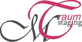 Logo mit stilisiertem "M" und "Traum staging" in Schwarz und Pink.